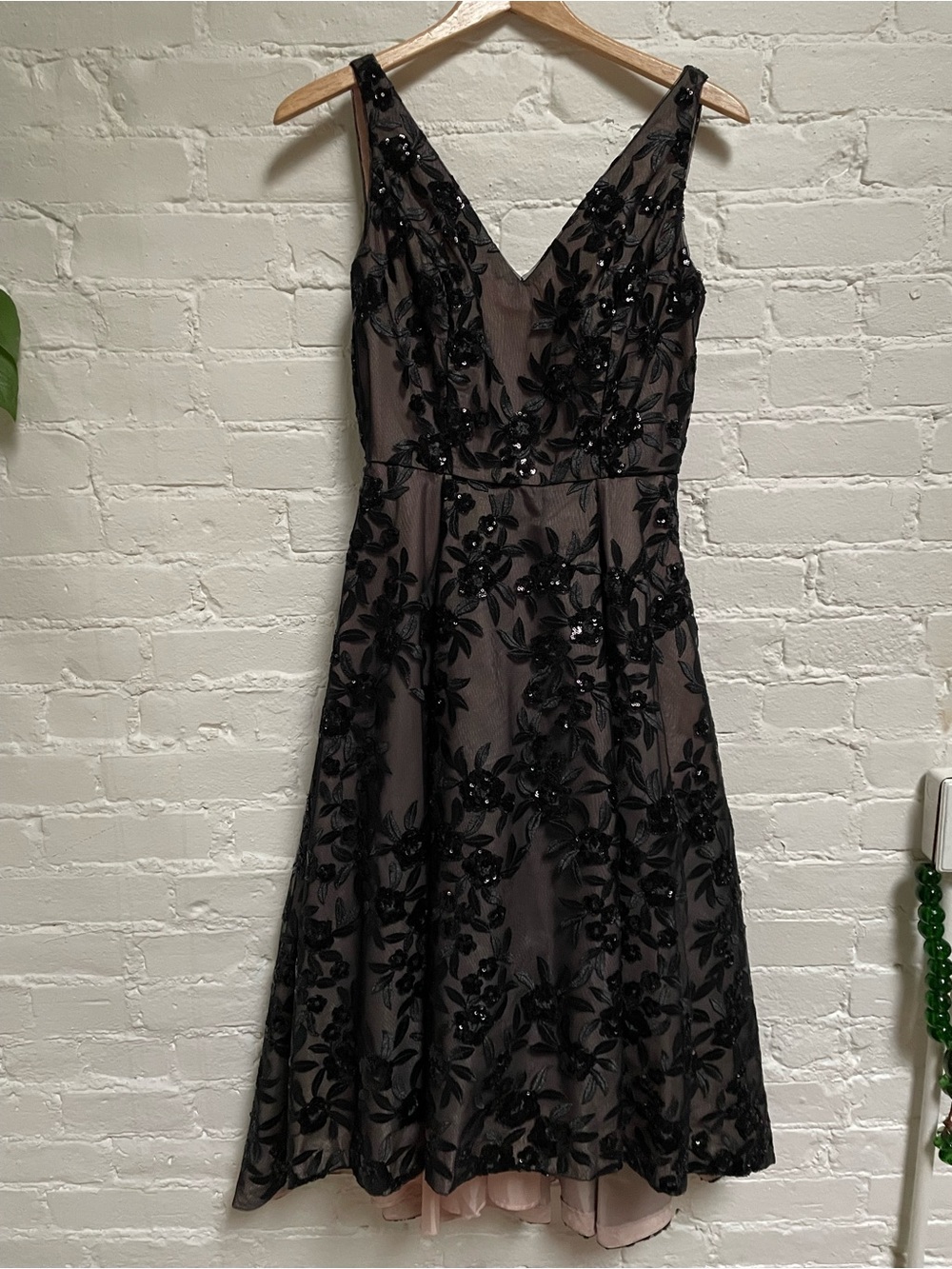 Calvin Klein Black Sequin A-Line Dress with Blush Lining